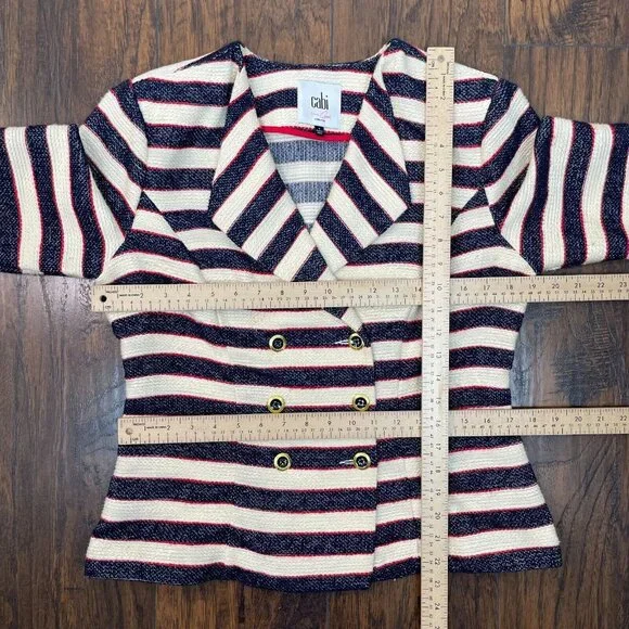 Cabi Cruise Jacket 6 Nautical Stripe Navy Blue Tweed Double Breasted Blazer - Picture 8 of 13